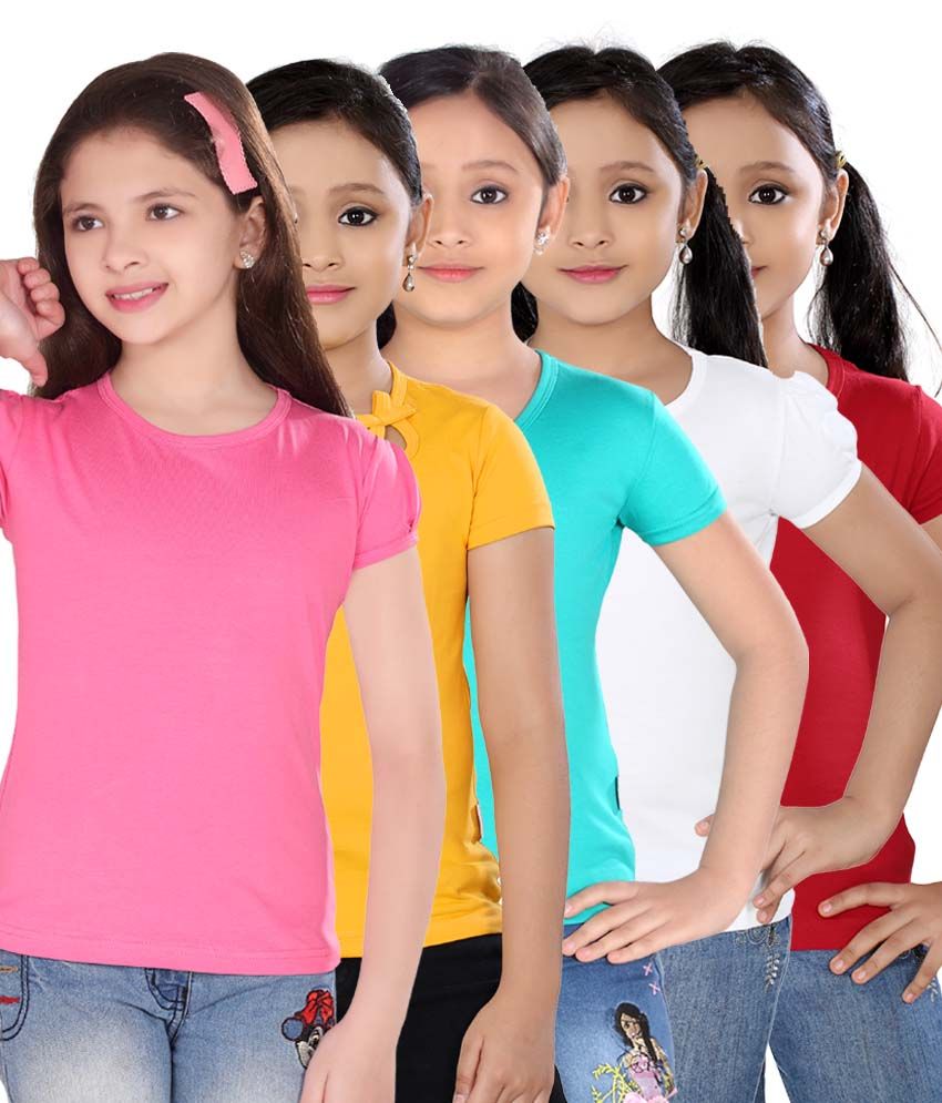     			Sini Mini Pack of 5 Girls 100% Cotton Tops ( Blue )