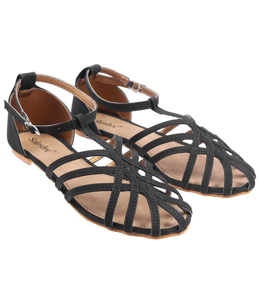 Solester Debbie Black Flat Sandals Price in India- Buy Solester Debbie ...
