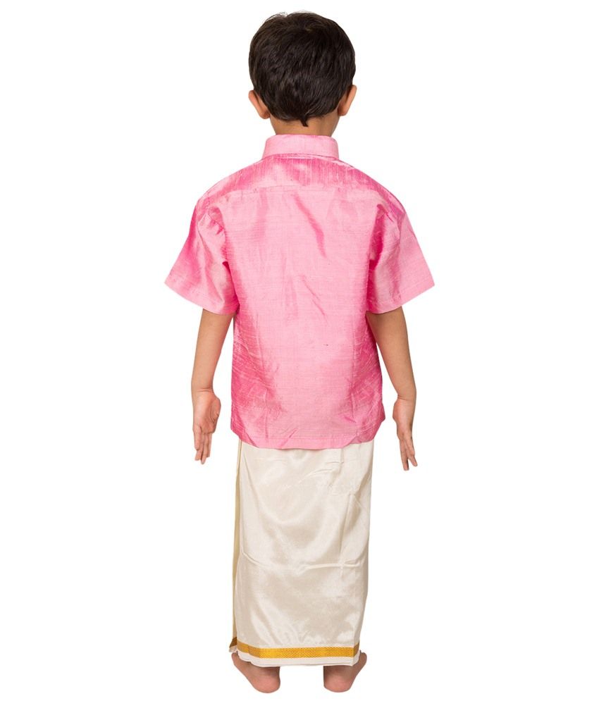 pink shirt and dhoti