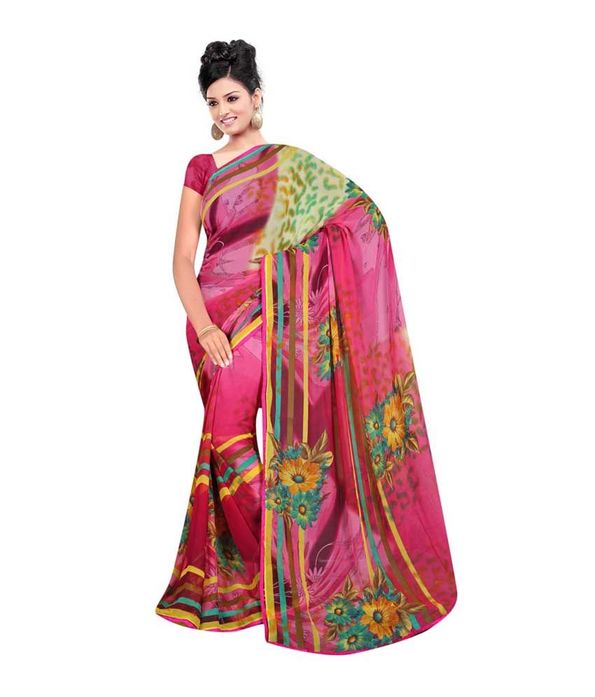 Manu Fashion Pink Faux Saree Buy Manu Fashion Pink Faux