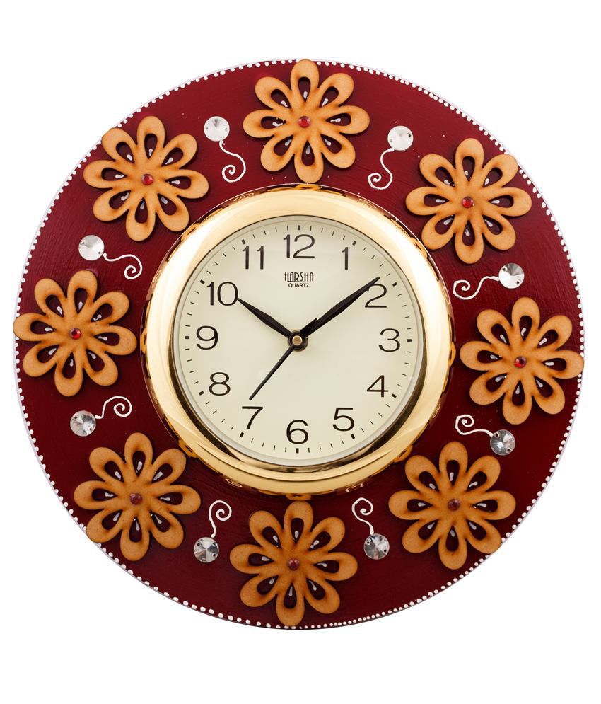     			eCraftIndia Golden Flowers Fine Crafted Papier-Mache Wooden Wall Clock