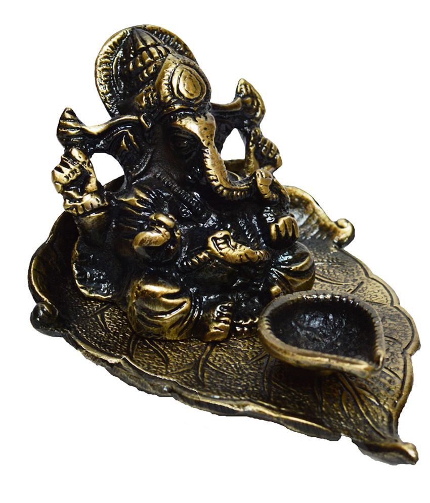     			eCraftIndia Metal Lord Ganesha with Diya on Leaf