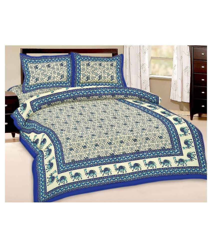 Bombay Spreads Beige Cotton King Size Double Bedsheet with 2 Pillow