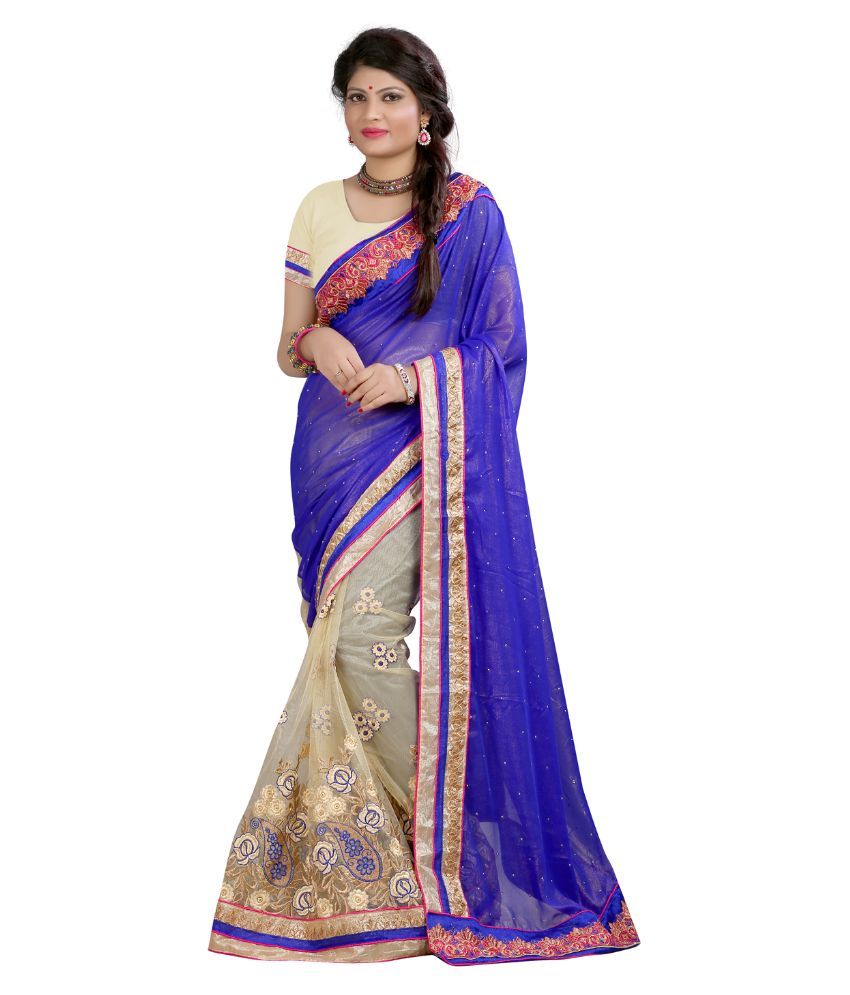 Bunny Sarees Blue Net Saree - Buy Bunny Sarees Blue Net Saree Online At ...