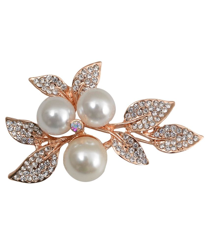 Taj Pearl Alloy Crystal Studded Gold Coloured Brooches & Saree Pins