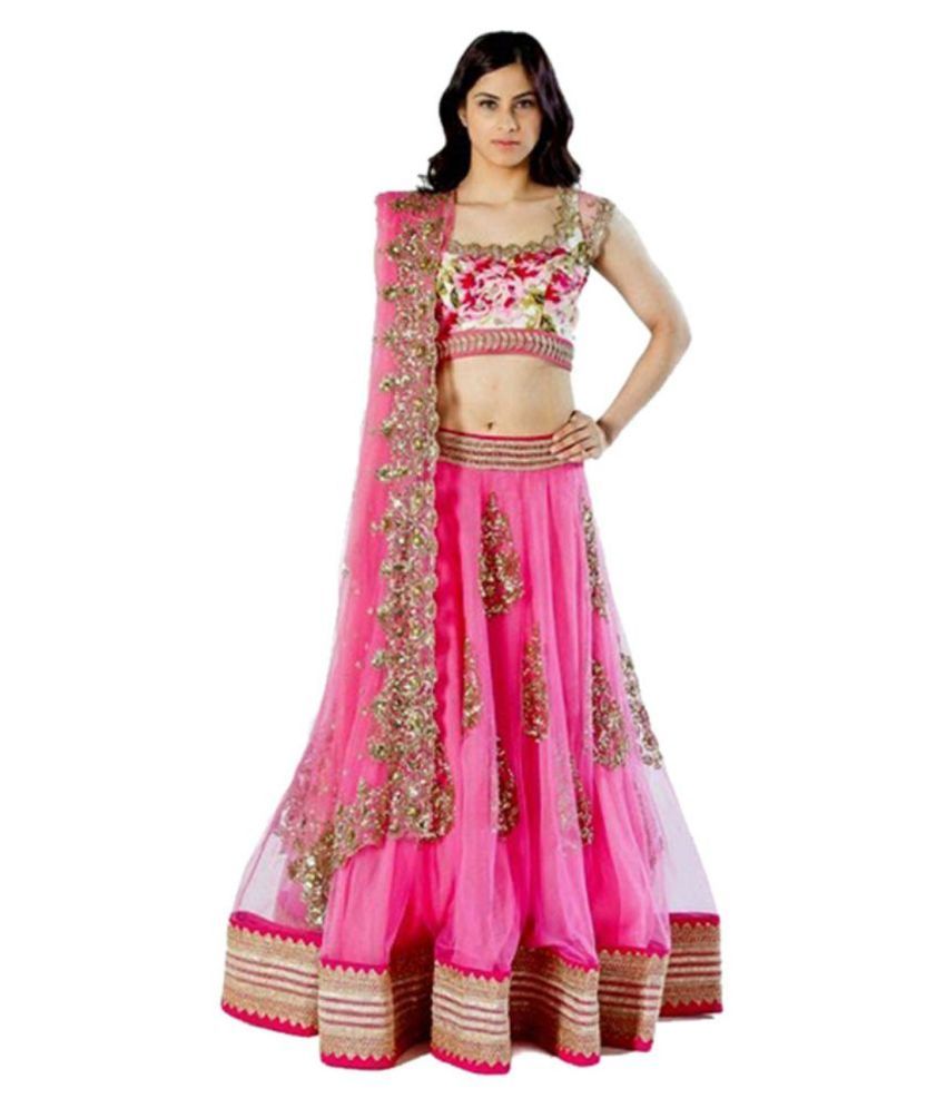 Kaladin Pink Net Semi Stitched Lehenga