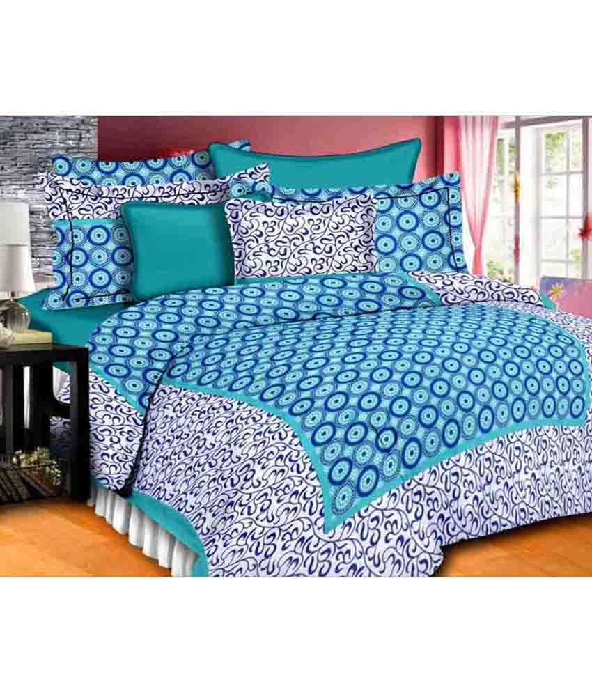     			Kismat Collection Double Cotton Blue Printed Bed Sheet