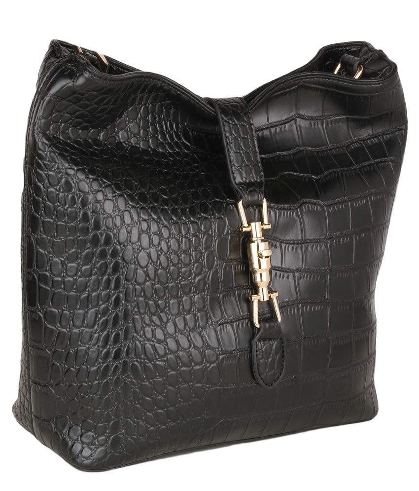 black faux leather shoulder bag