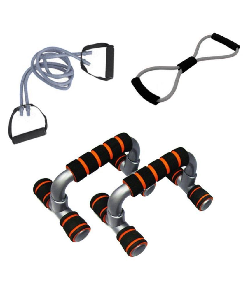 Mor Sporting Combo Of Double Toning Tube 8 Shapped Yoga Latex Tube And Anti Slip Foldable Push Up Bar