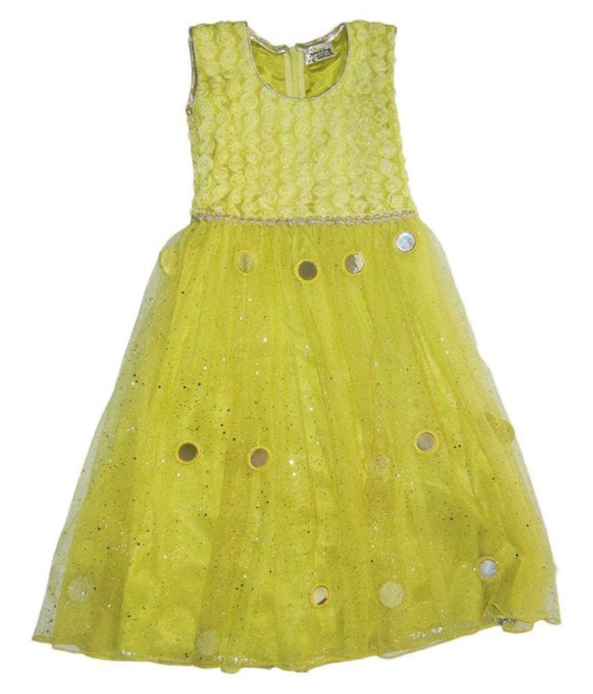 yellow net long frock