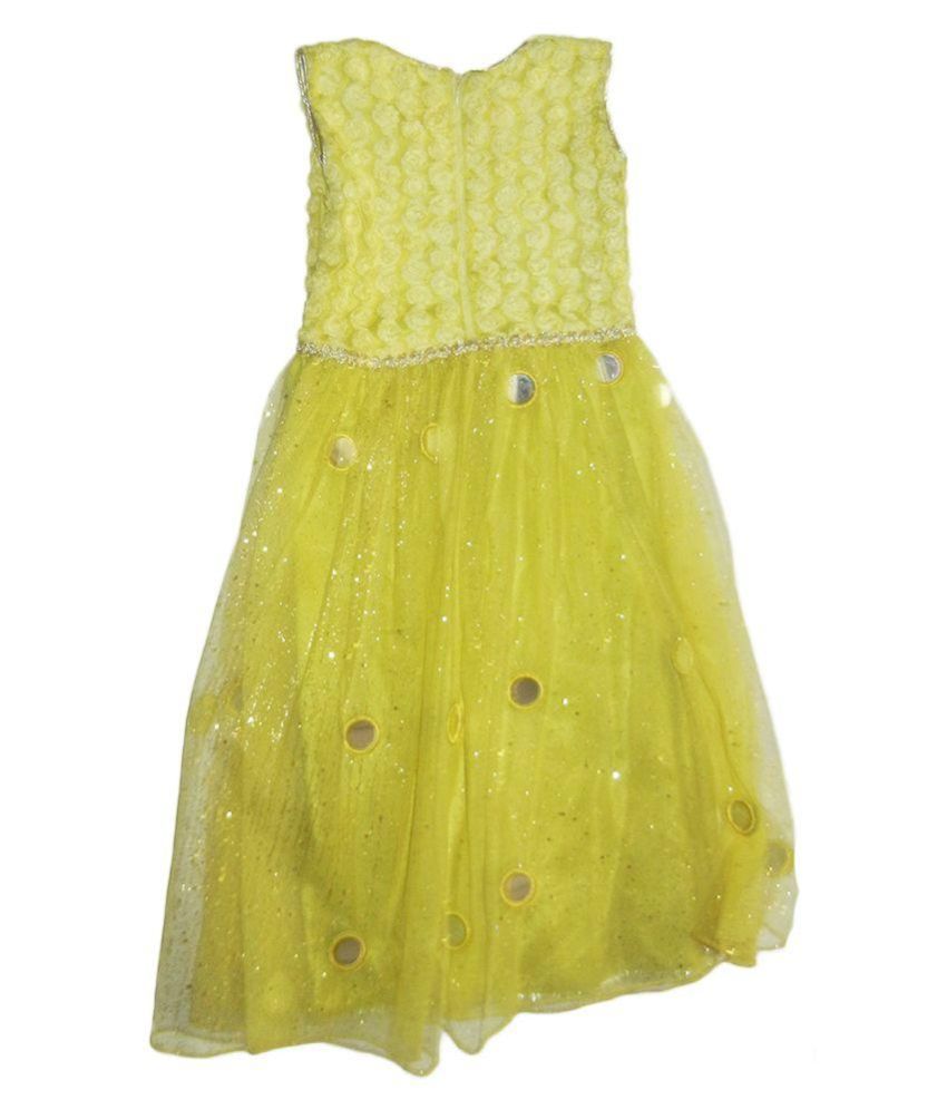 yellow net long frock