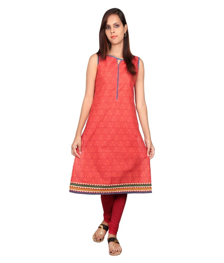 Saffron Threads Red Cotton Straight Kurti Buy Saffron Threads Red