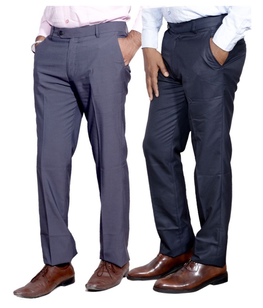 regular fit flat front trousers