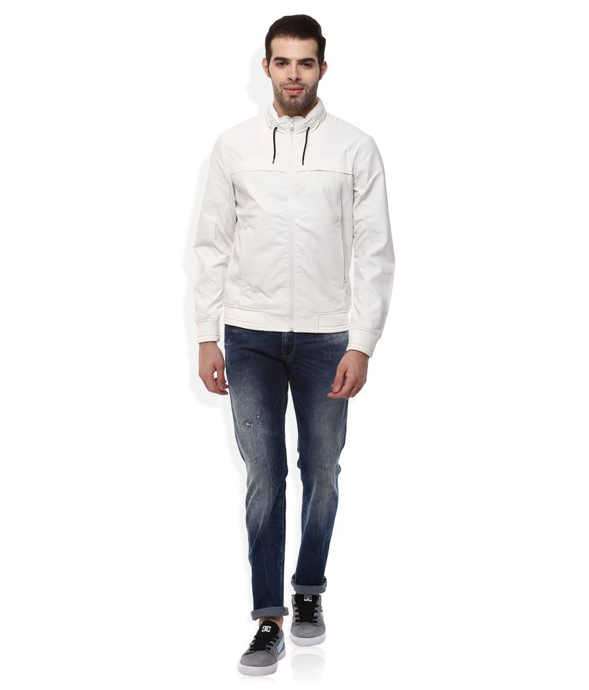 celio white leather jacket