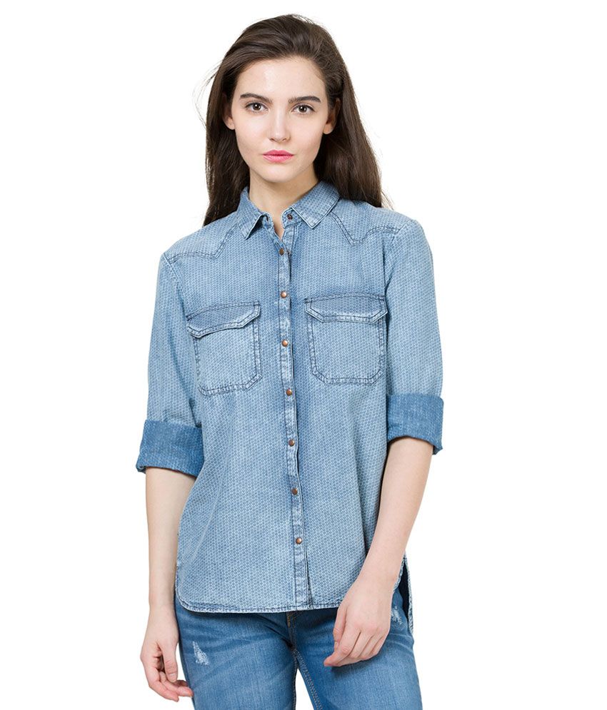 Tokyo Talkies Blue Printed Loose Fit Shirt