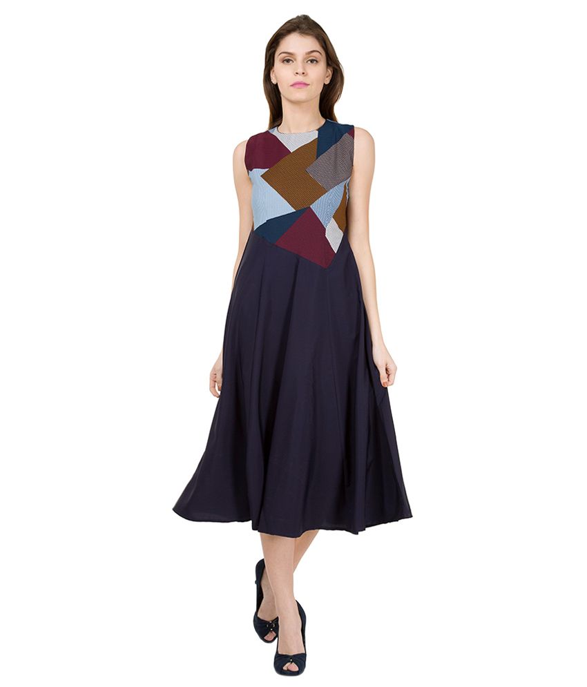 tokyo talkies navy blue printed shirt dress