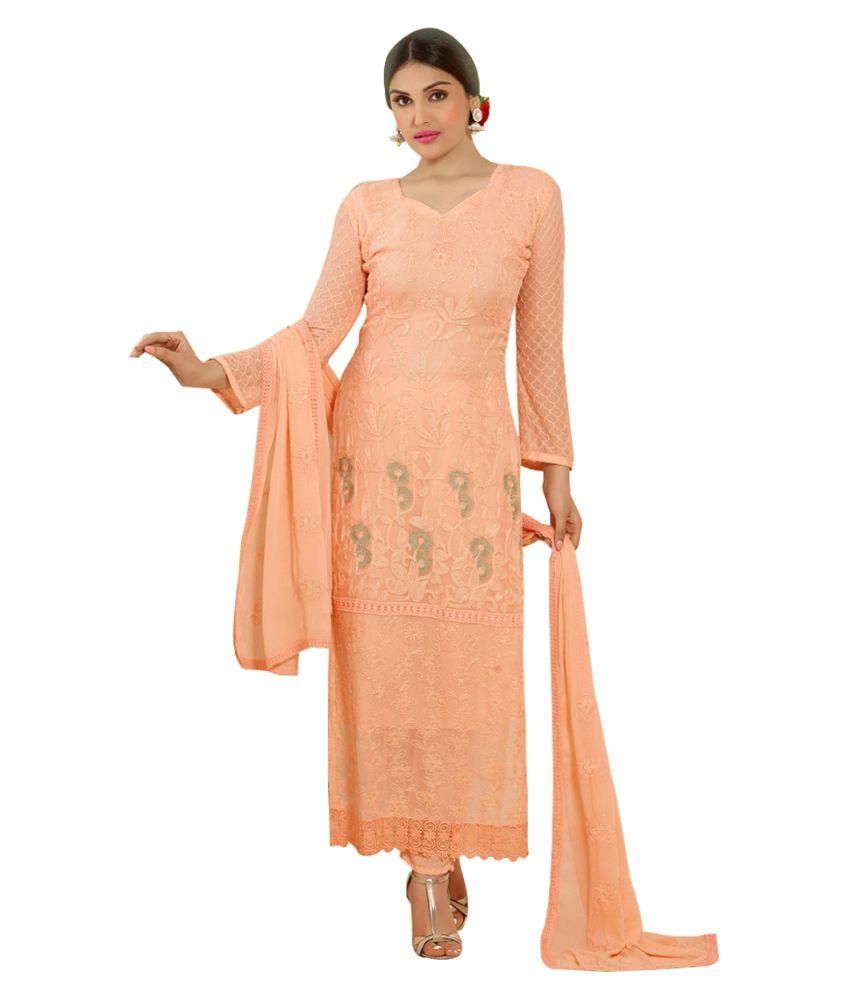 Adorn Fashion Peach Chiffon Straight Unstitched Dress Material Buy