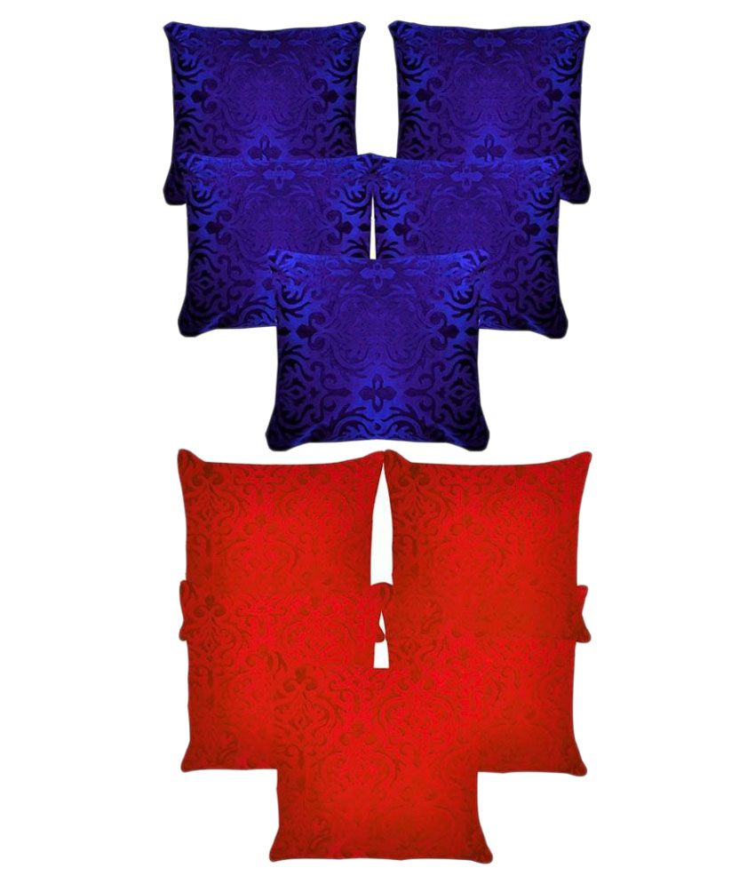     			Belive-Me Set of 10 Velvet Red And Blue Cushion Covers 40X40 cm (16X16 inch)