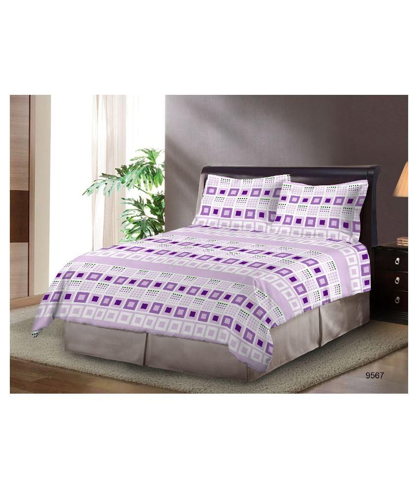 Bombay Dyeing Purple Printed Cotton Double Bedsheet with 2 Pillow