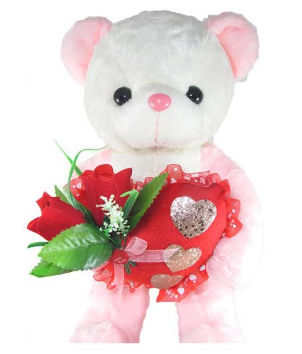    			Tickles Pink Charming Teddy with Beautiful Roses and Heart Stuffed Soft Plush Animal Toy for Kids 45 cm