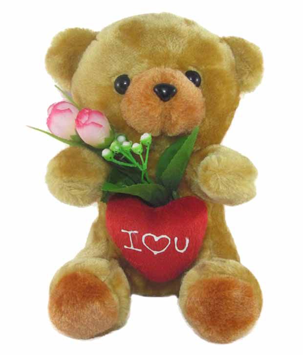     			Tickles Brown I Love You Teddy with Rose Stuffed Soft Plush Animal Toy 20 cm