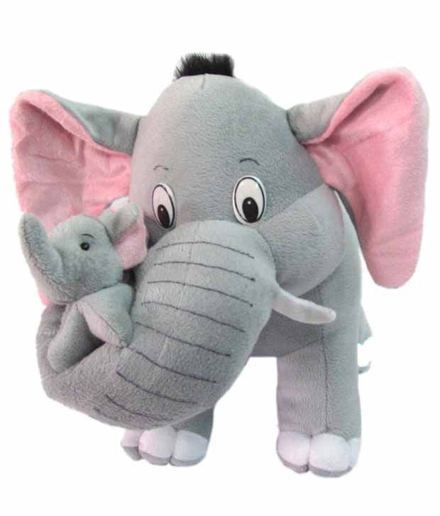     			Tickles Gray Mother Elehant with her Baby Stuffed Soft Plush Animal Toy for Kids 42 cm