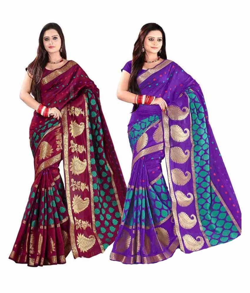 Jay Fashion Multicoloured Art Silk Saree Combos Buy Jay Fashion