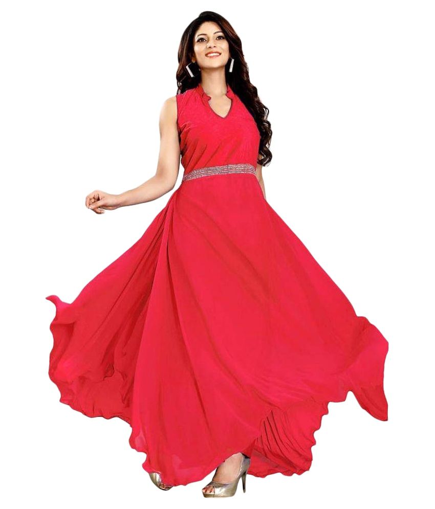 red georgette gown