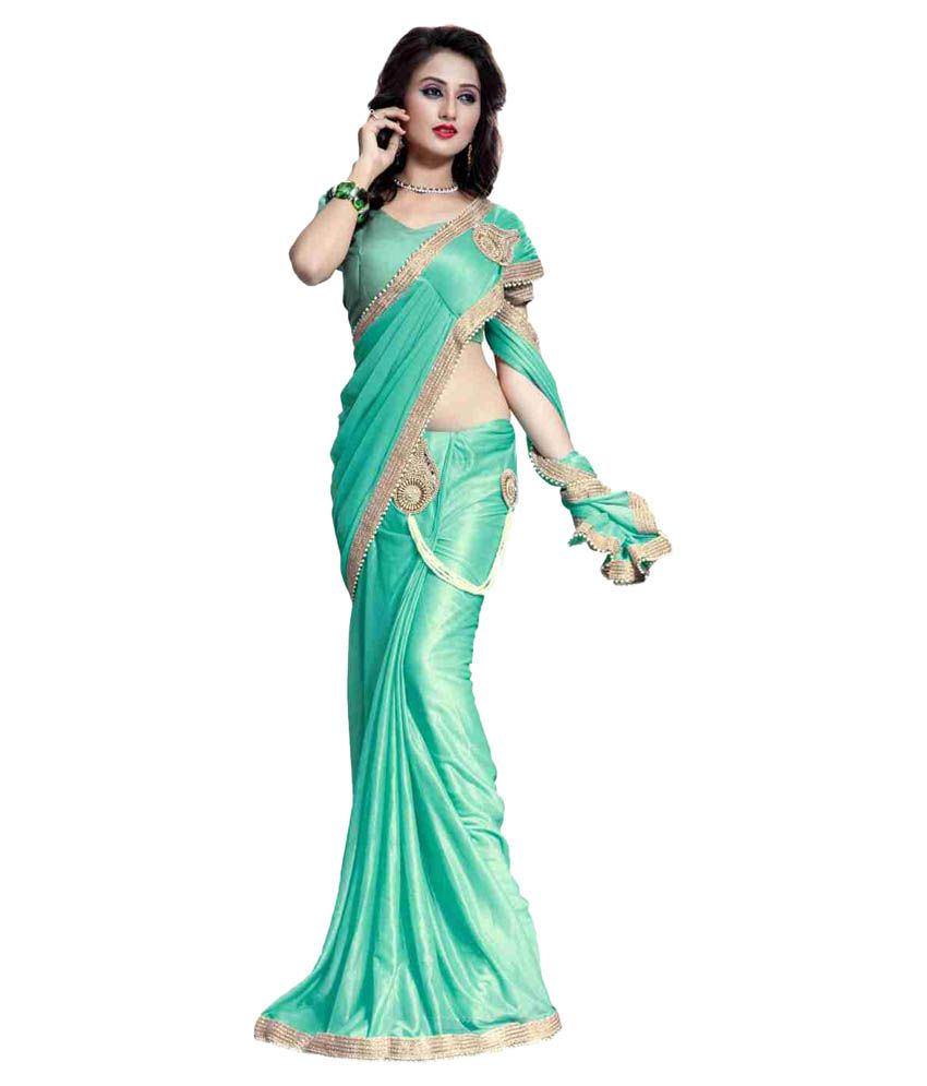     			Bhuwal Fashion Green and Blue Lycra Saree