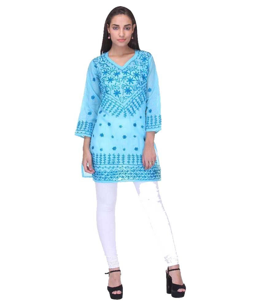 sky blue plain kurti design