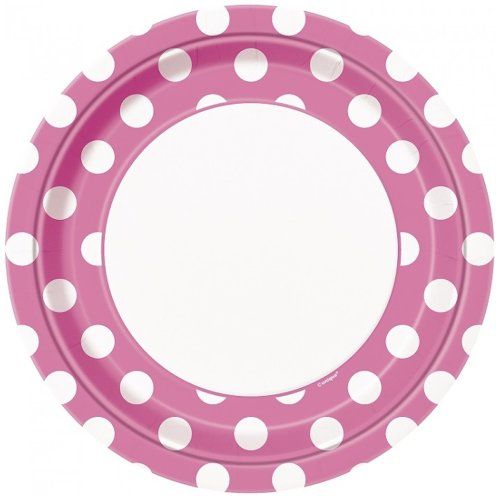 Hot Pink Polka Dot Party Lunch//Dinner Plates 24 Guests by Unique