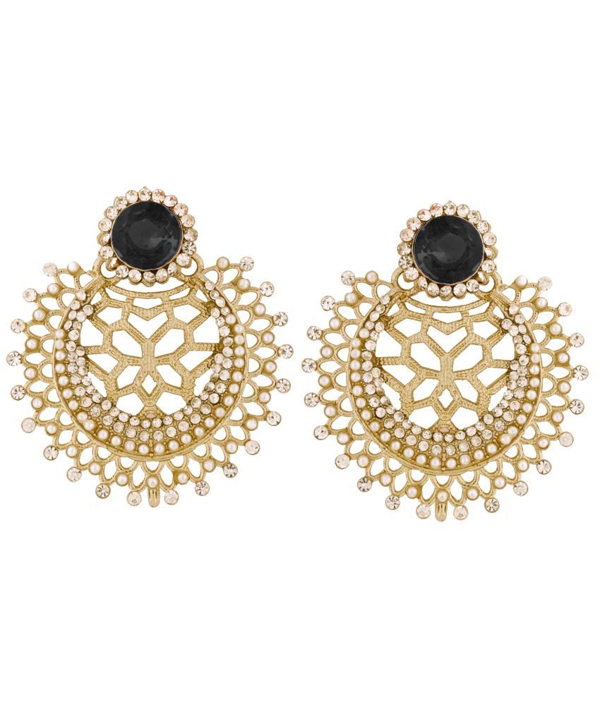     			The Jewelbox Chaand Bali Filigree American Diamond Pearl Rhodium Black Stud Earring for Women