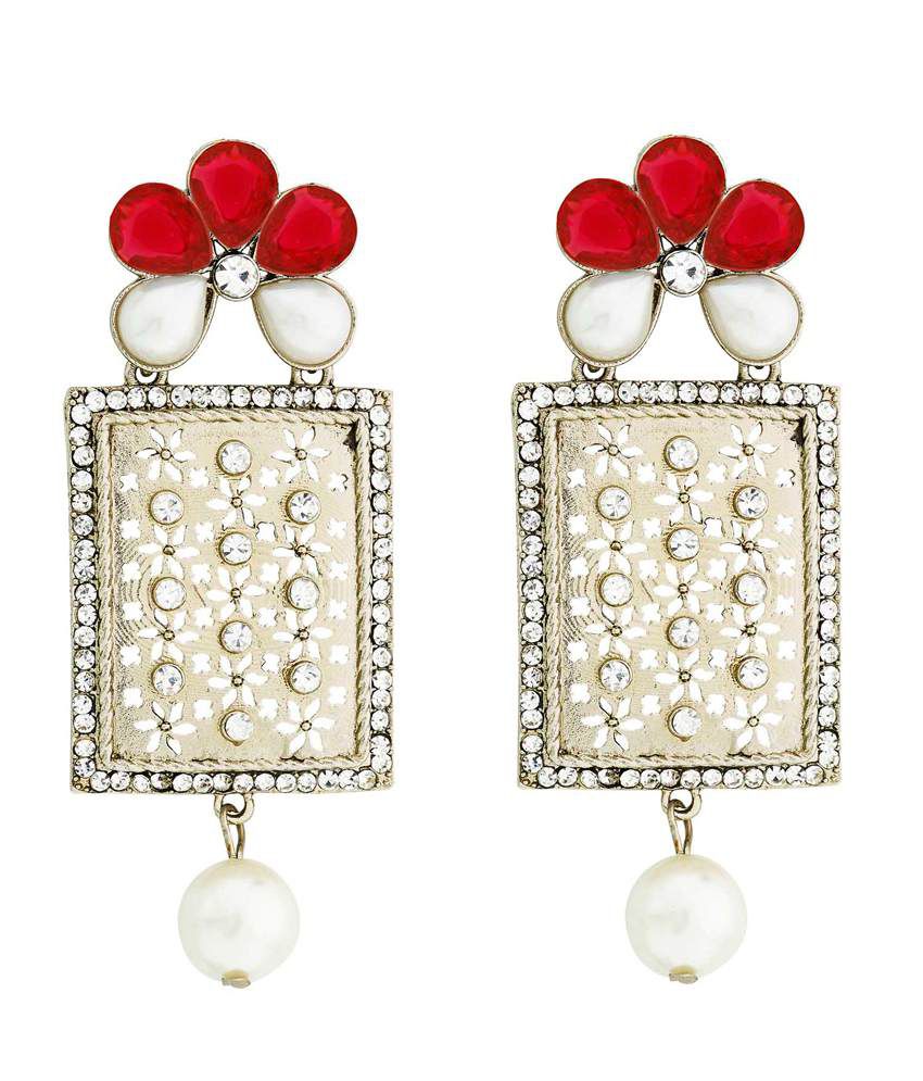     			The Jewelbox Designer American Diamond Pink Pearl Rhodium Long Earring for Women