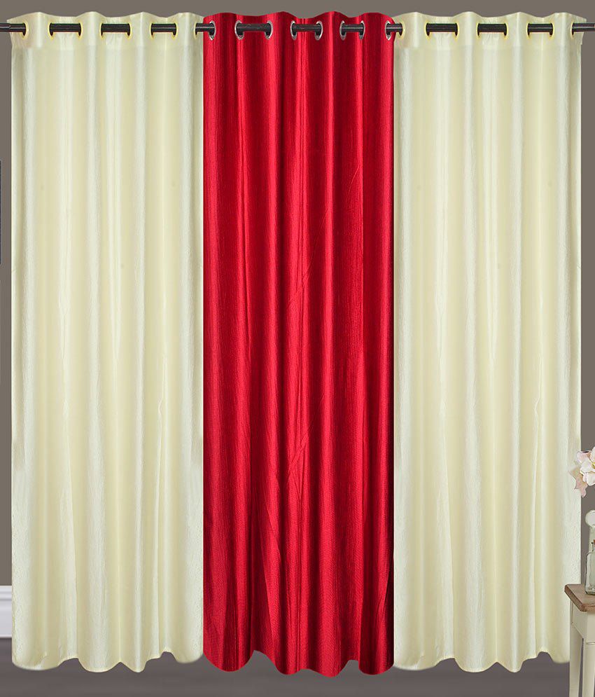     			Tanishka Fabs Solid Semi-Transparent Eyelet Curtain 7 ft ( Pack of 3 ) - Red