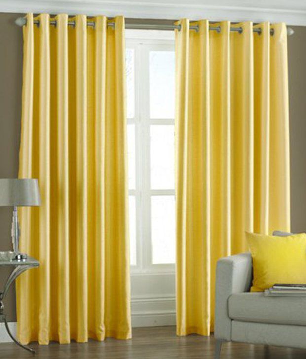     			Tanishka Fabs Solid Semi-Transparent Eyelet Curtain 7 ft ( Pack of 2 ) - Yellow