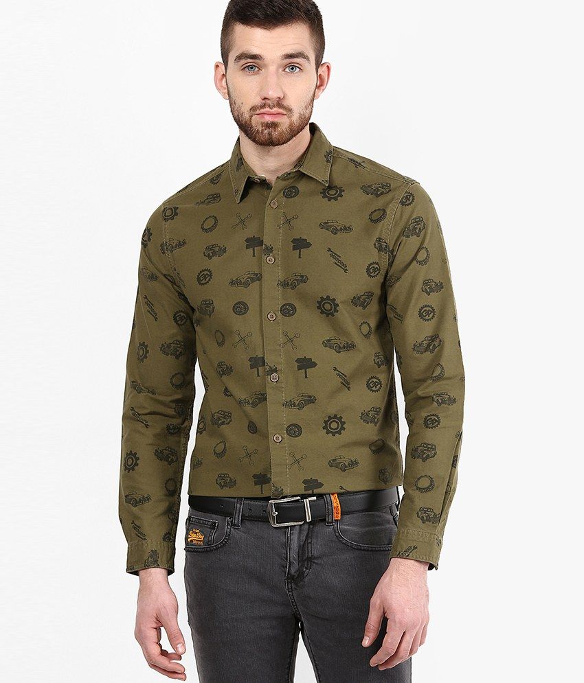 olive green slim fit shirt