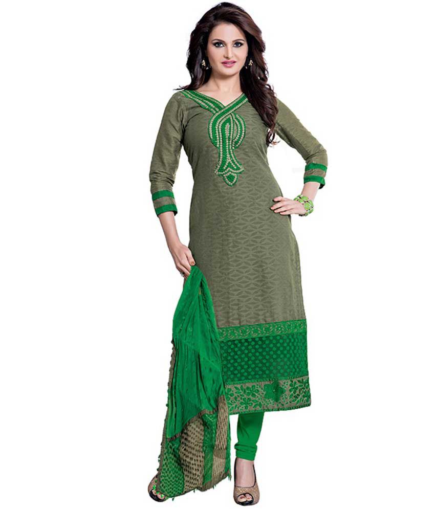 Desi Look Green Chanderi Unstitched Dress Material - Buy Desi Look ...