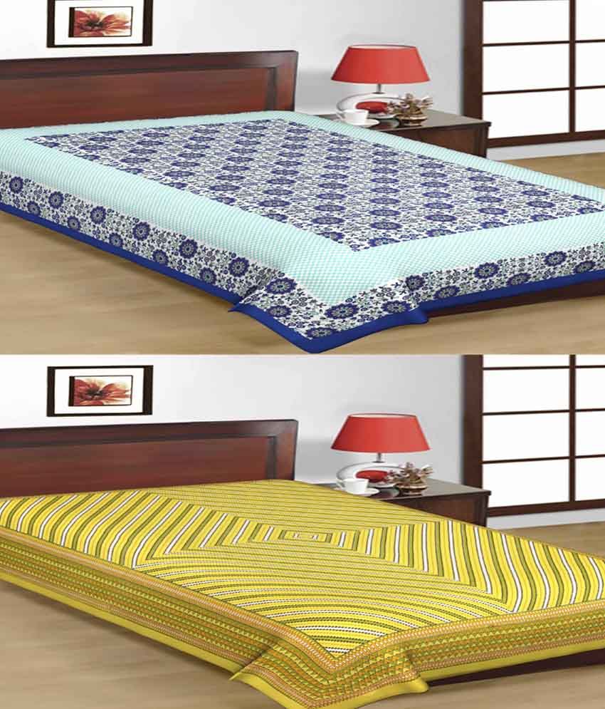     			UniqChoice 100% Cotton Jaipuri Traditional Printed 2 Single BedSheet