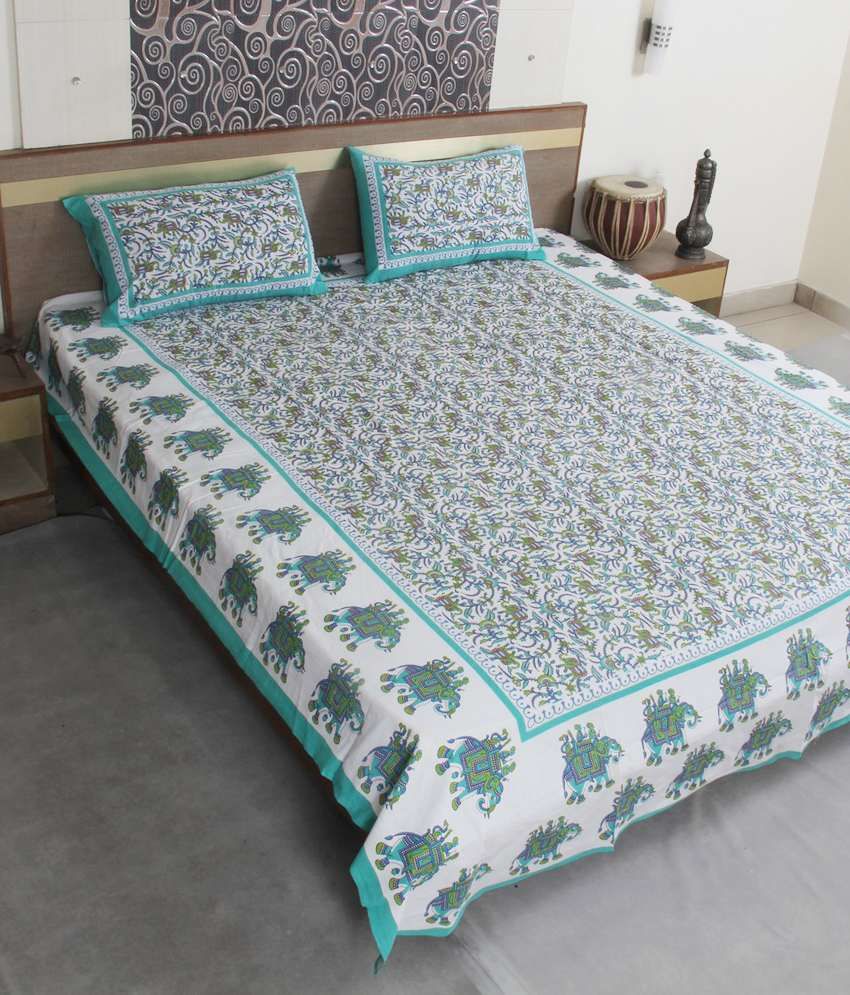 Jaipur Textile Hub Multicolor Double Bedsheet With 2 Pillow Cover Buy