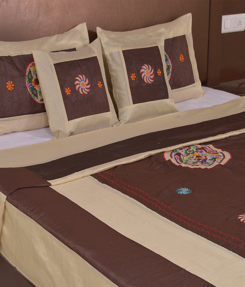 Rajasthani Sarees Beige and Brown Silk Bed Cover Buy Rajasthani