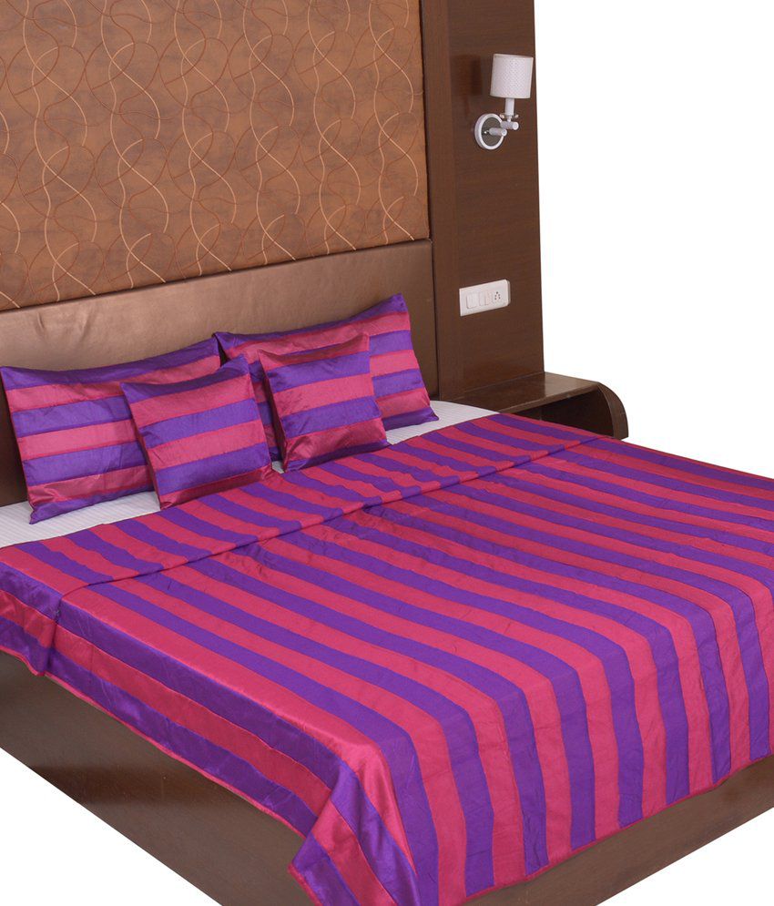 Rajasthani Sarees Orange And Purple Silk Bed Cover Buy
