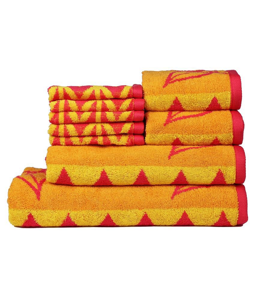 Trident Set of 9 Cotton Bath Towel - Yellow - Buy Trident Set of 9