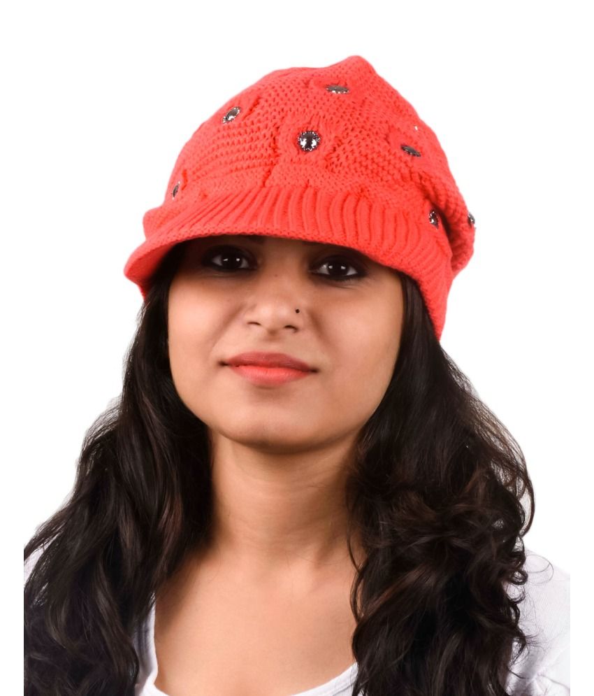Tiekart Red Woollen Cap for Women