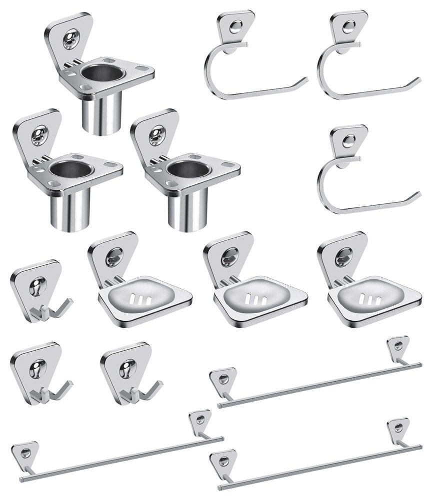 DoYours Silver 304 Stainless Steel 5 Piece Bathroom Set with Wall Fitting Hardware - Pack of 3