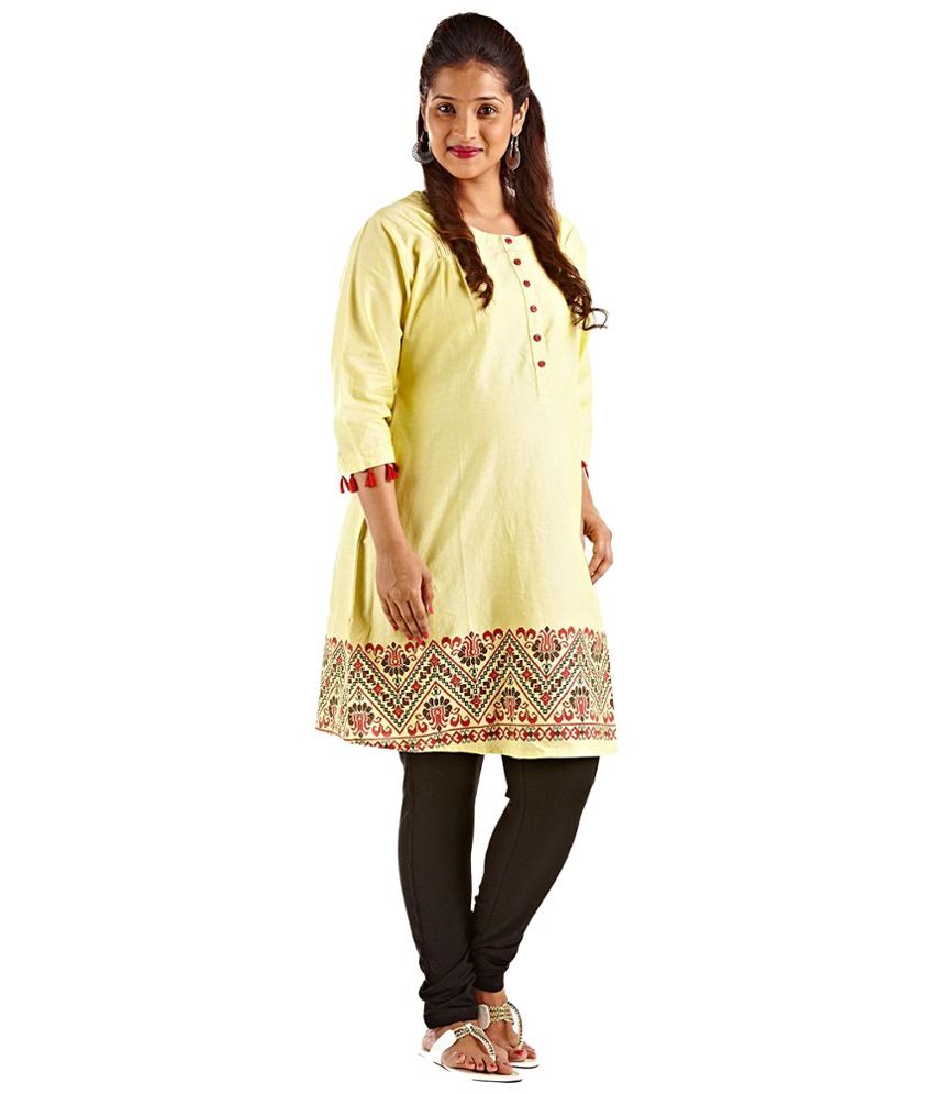 Buy Kriti Maternity Yellow & Red Cotton Nursing Kurta Online at Best