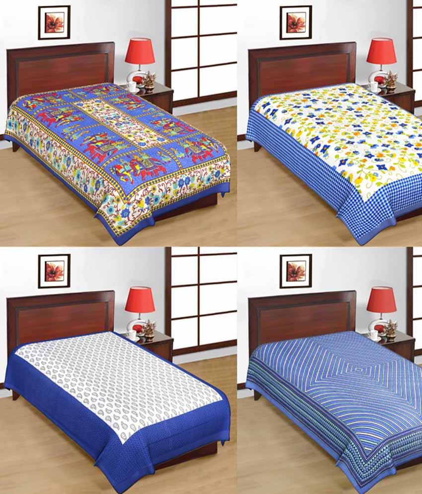     			UniqChoice Combo Of 4 Cotton Jaipuri Single Bed Sheet