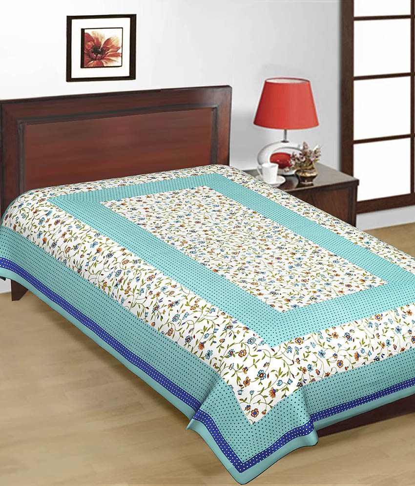     			UniqChoice 100% Cotton Turquoise Jaipuri Traditonal Single Bed Sheet