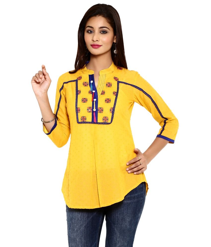 Mytri Yellow Cotton Short Kurti Buy Mytri Yellow Cotton Short Kurti