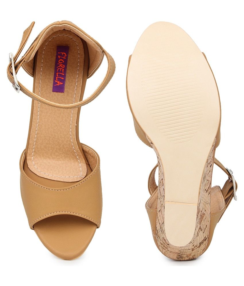 Fiorella Beige Wedge Sandals Price in India- Buy Fiorella Beige Wedge Sandals Online at Snapdeal