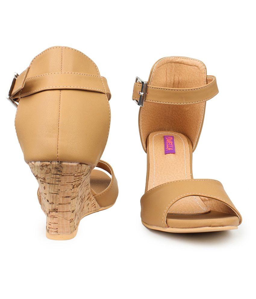 Fiorella Beige Wedge Sandals Price in India- Buy Fiorella Beige Wedge Sandals Online at Snapdeal